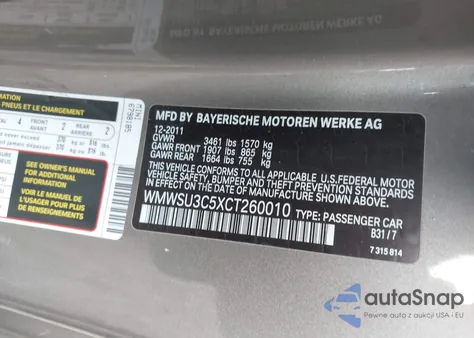 2012 Mini Cooper из США, поврежденный, VIN WMWSU3C5XCT260010